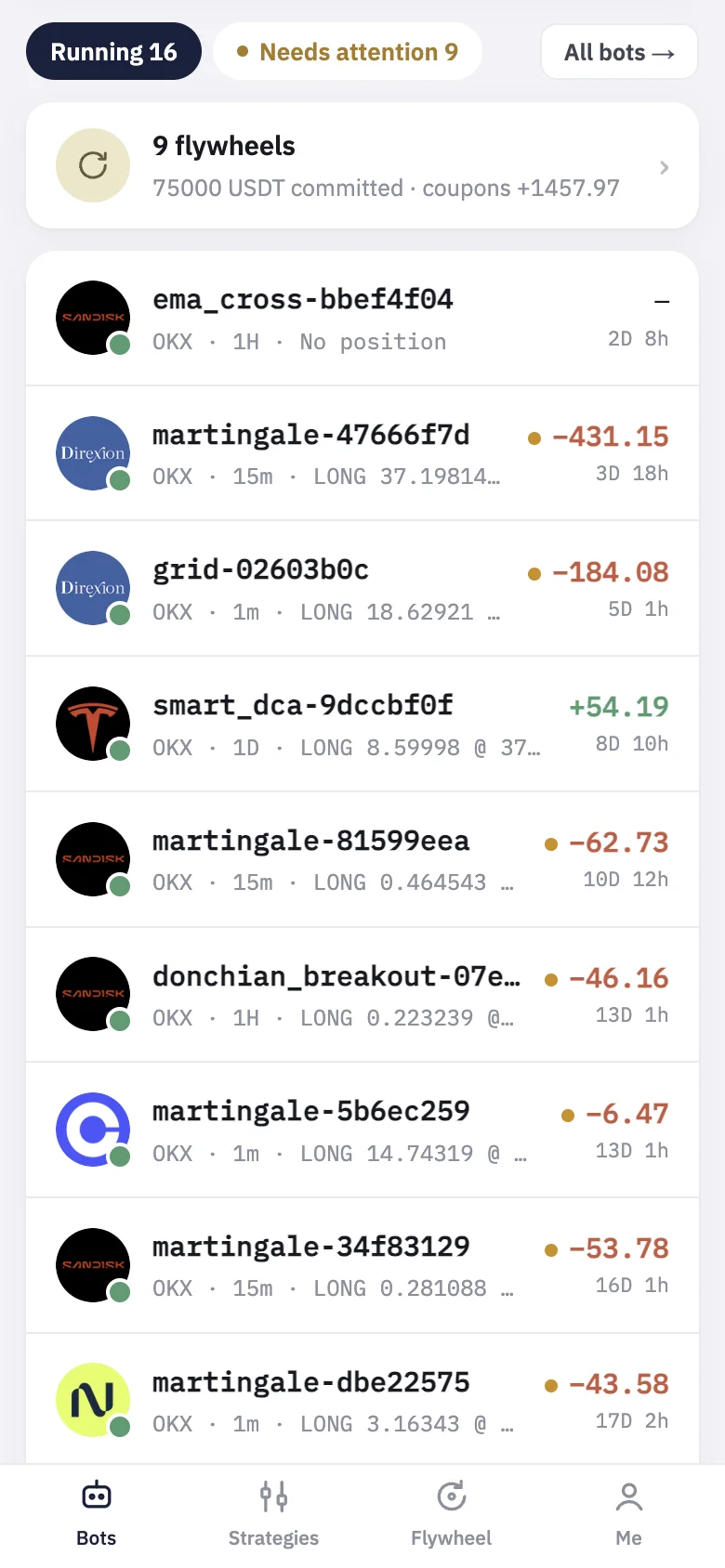 The chips, the links and your bots, one row each.