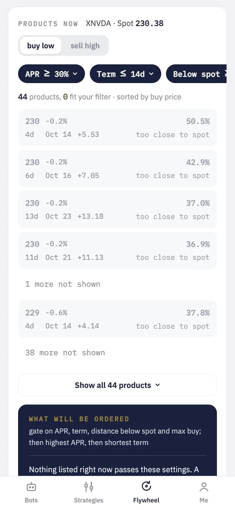 "Products now": what OKX lists for the stock, and which one the wheel would take.