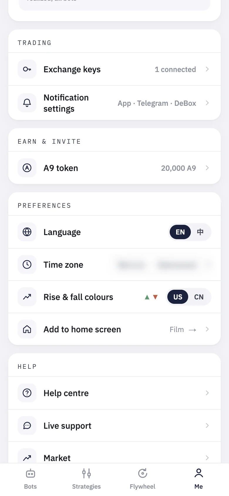 On Me, "Exchange keys" sits in the Trading group and shows how many keys are connected.